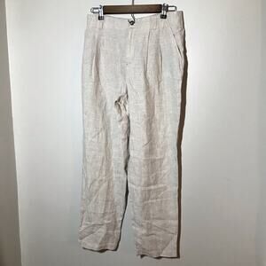 Garnet Hill sz 8 pleated linen pants trousers elastic waist pinstripes classic
